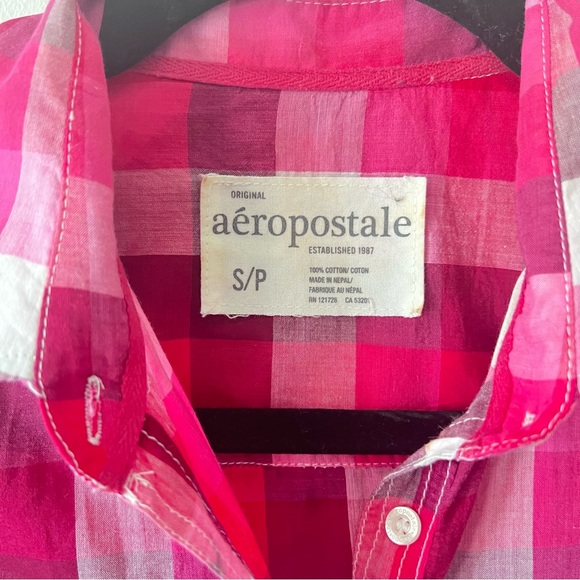 Aero petite plaid style button up down collared shirt checkered blouse size SP - Picture 4 of 6